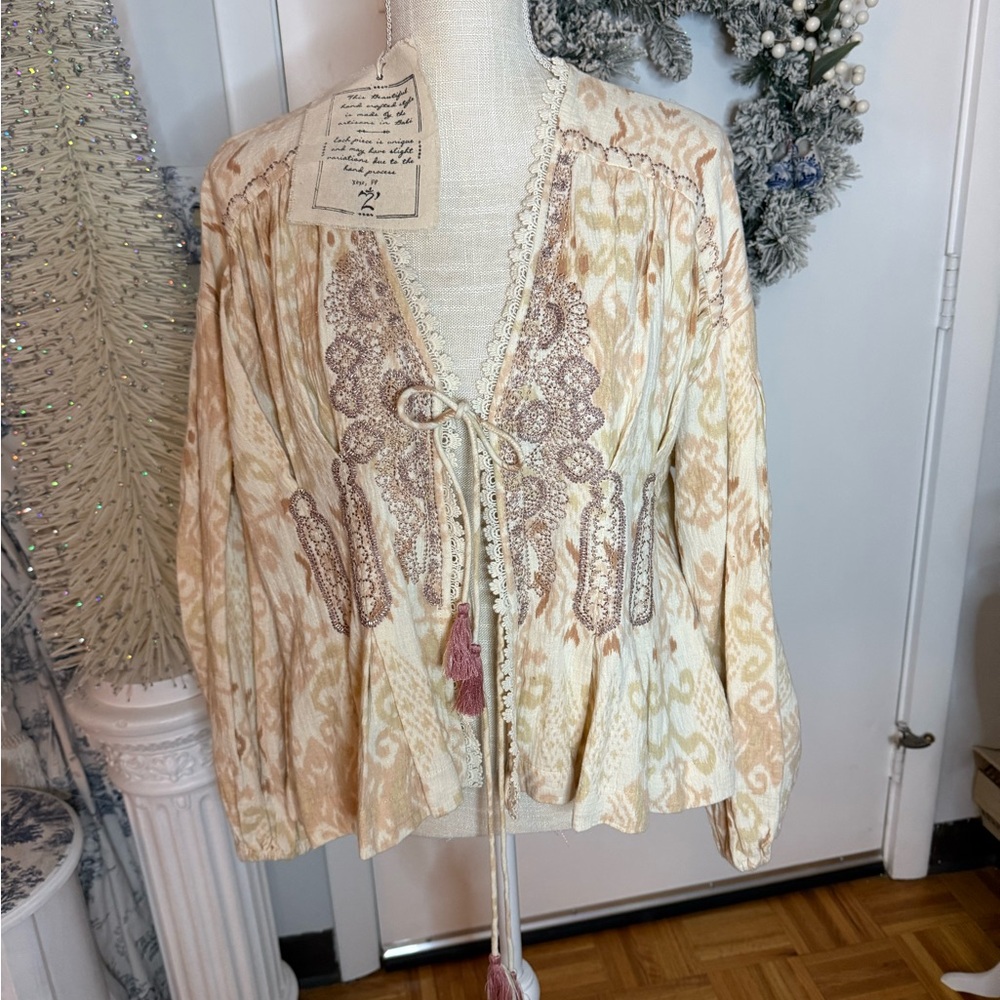 Free People Bomber Jacket in Cream and Pink - Picture 3 of 10